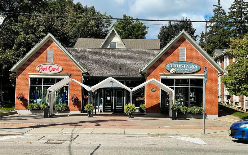 Red Coral brick corner building