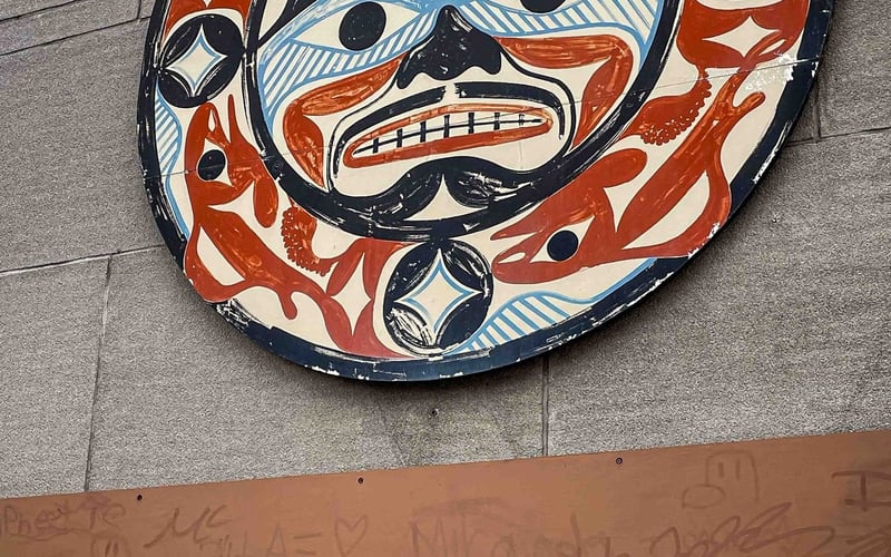 Gallery Stratford exterior with Indigenous art medallion