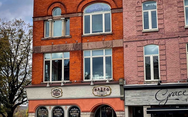 Ontario Street corner with Cafe Bouffon and Pazzo Pizzeria