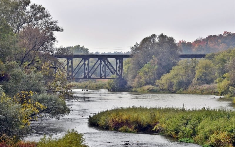 Grand River trestle bridge in autumn colours