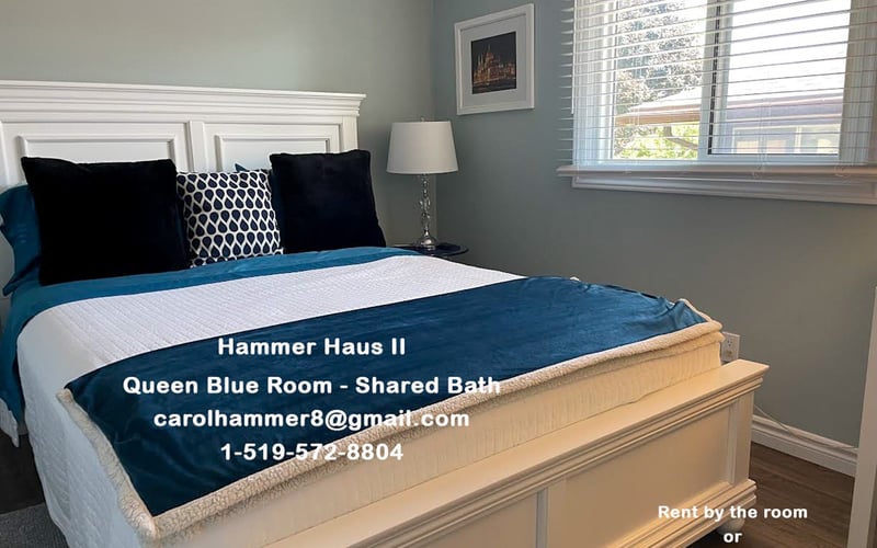 Queen Blue Room – Shared Bath