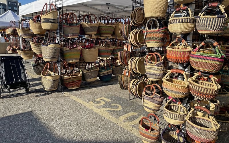 Handmade woven baskets at the St. Jacobs Farmers' Market