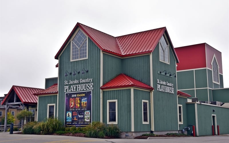 St. Jacobs Country Playhouse green and red building